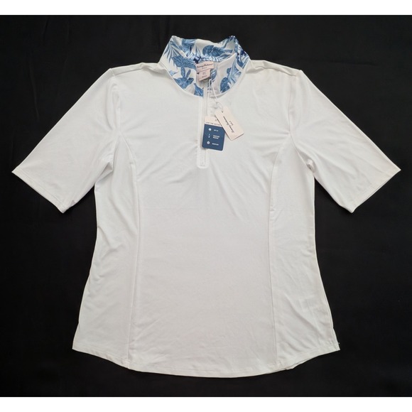 Tommy Bahama Tops - TOMMY BAHAMA Golf Women's 1/4 Zip Polo Shirt White Blue Floral Large L - NWT